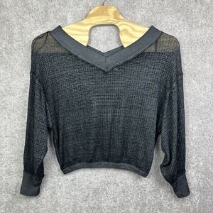 We The Free Free People South Side Thermal Top OB808615 Small Oversized Gray‎
